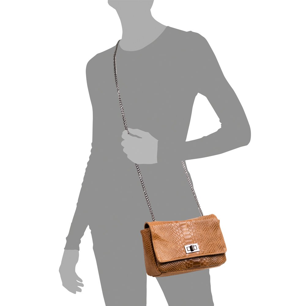 Florence Artegiani. Dalida Women's shoulder bag. Genuine Leather Suede Engraving Snake