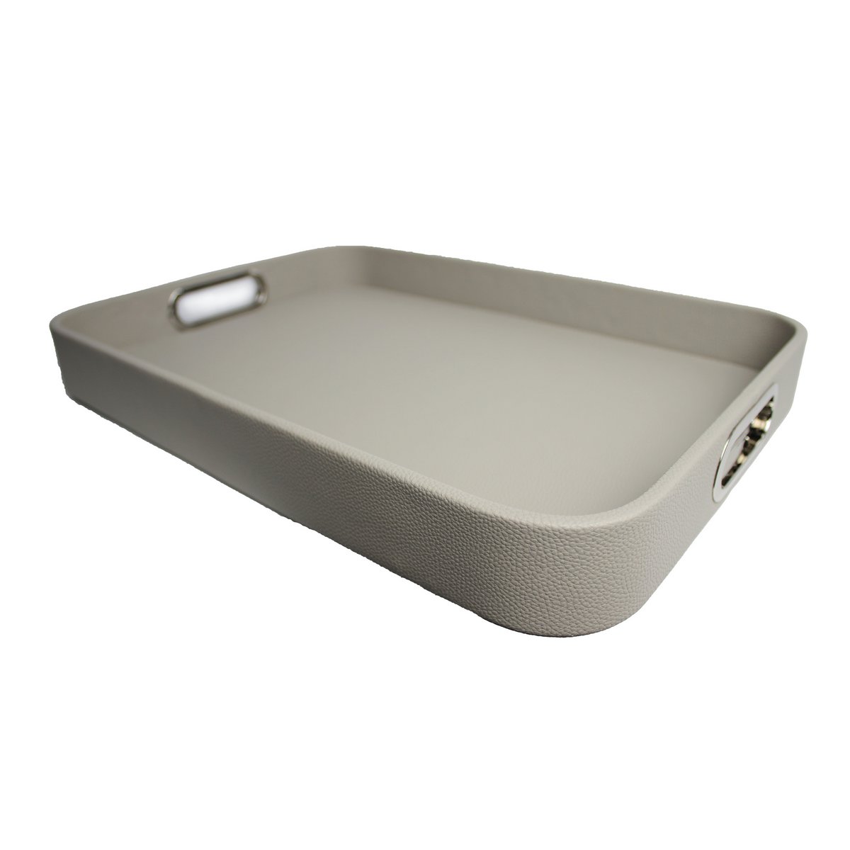 Tablette en cuir synthétique gris clair en cuir lisse avec poignées en acier inoxydable 45 × 33 × 6cm