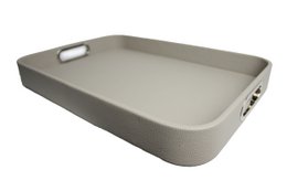 Tablette en cuir synthétique gris clair en cuir lisse avec poignées en acier inoxydable 45 × 33 × 6cm