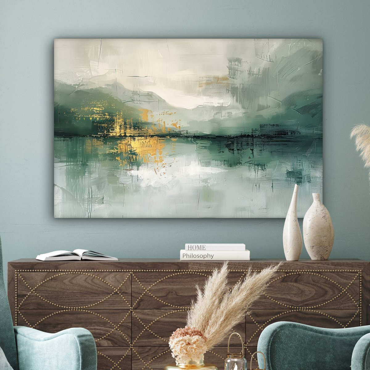 Leinwand Malerei - Wanddekoration - Grün - modern - Zusammenfassung - Gold