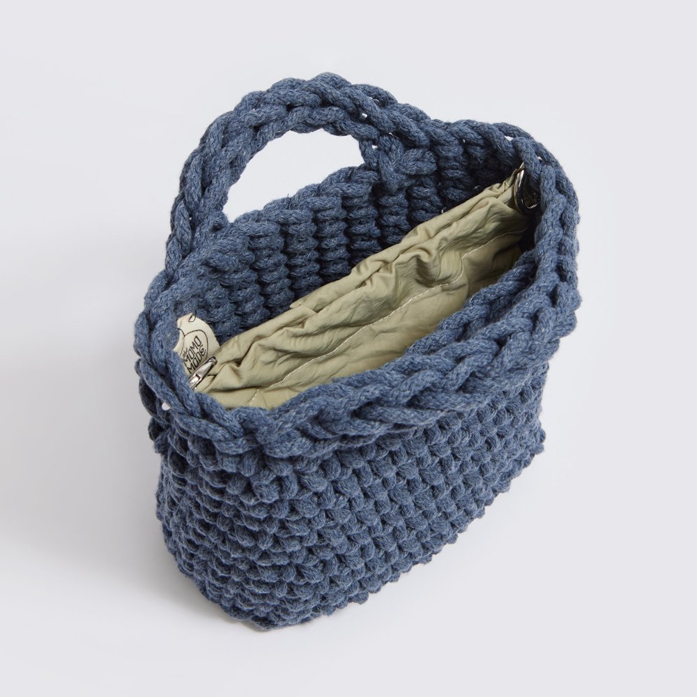 “Voukola cotton” crochet crossbody bag with waterproof pouch denim blue