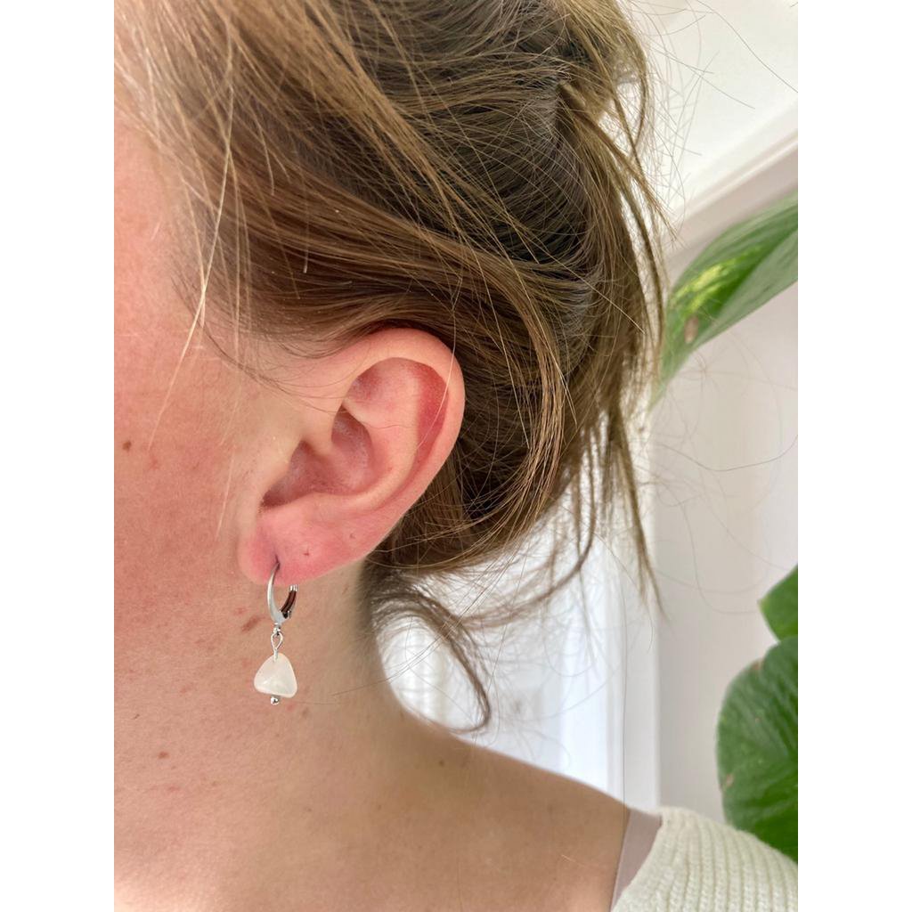 Natural Stone Earrings Stainless Steel gold/silver 'Moonstone'