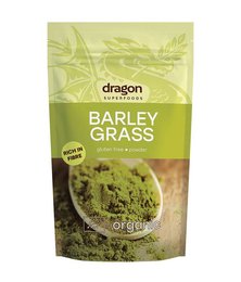 Organic barley grass powder in 150g package from Dragon Superfoods. Green powder with natural ingredients.