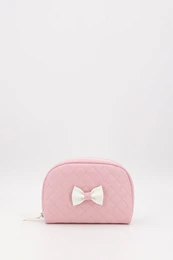 Trousse de toilette matelassée pour bébé avec nœud, rose