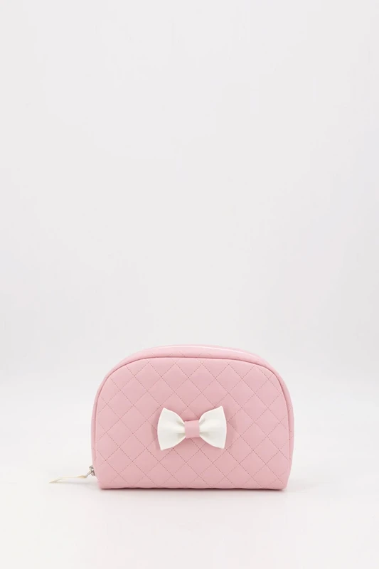 Trousse de toilette matelassée pour bébé avec nœud, rose