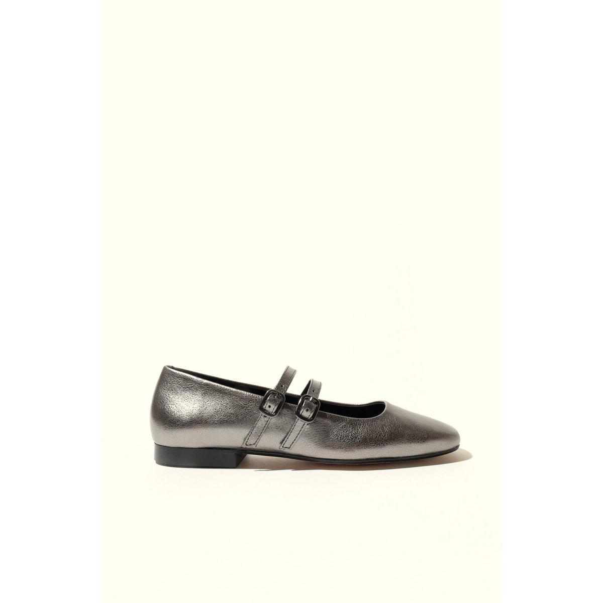 CANDY METAL SILVER – Mary-Jane-Flats mit Doppelriemen aus Metallic-Leder