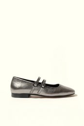 CANDY METAL SILVER – Mary-Jane-Flats mit Doppelriemen aus Metallic-Leder