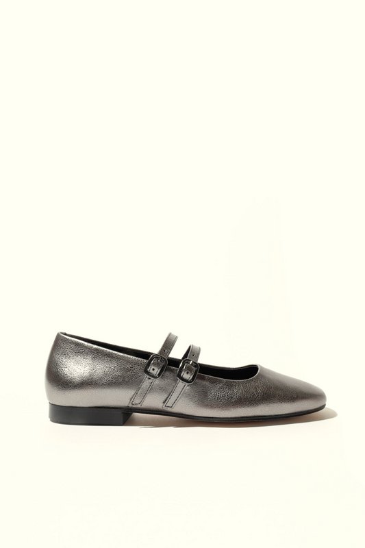 CANDY METAL SILVER – Mary-Jane-Flats mit Doppelriemen aus Metallic-Leder