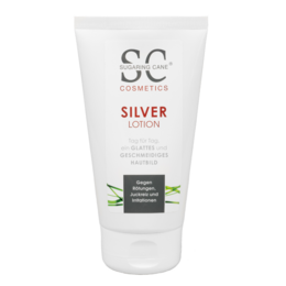 Silver-colored lotion in a 150ml tube. Moisturizing formula for body care.