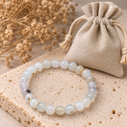 Bracelet Agate Naturelle – Blanc Doux | Perles de pierres précieuses de 8 mm