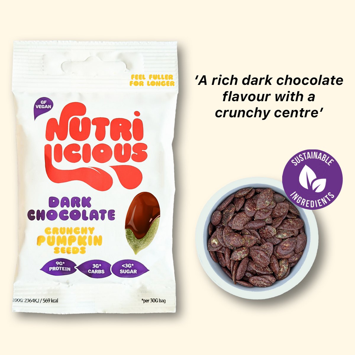Dark Chocolate Pumpkin Seeds - Vegan, Low Carb, Keto, High Protein, High Fibre, Low Sugar, Gluten Free, Nut Free