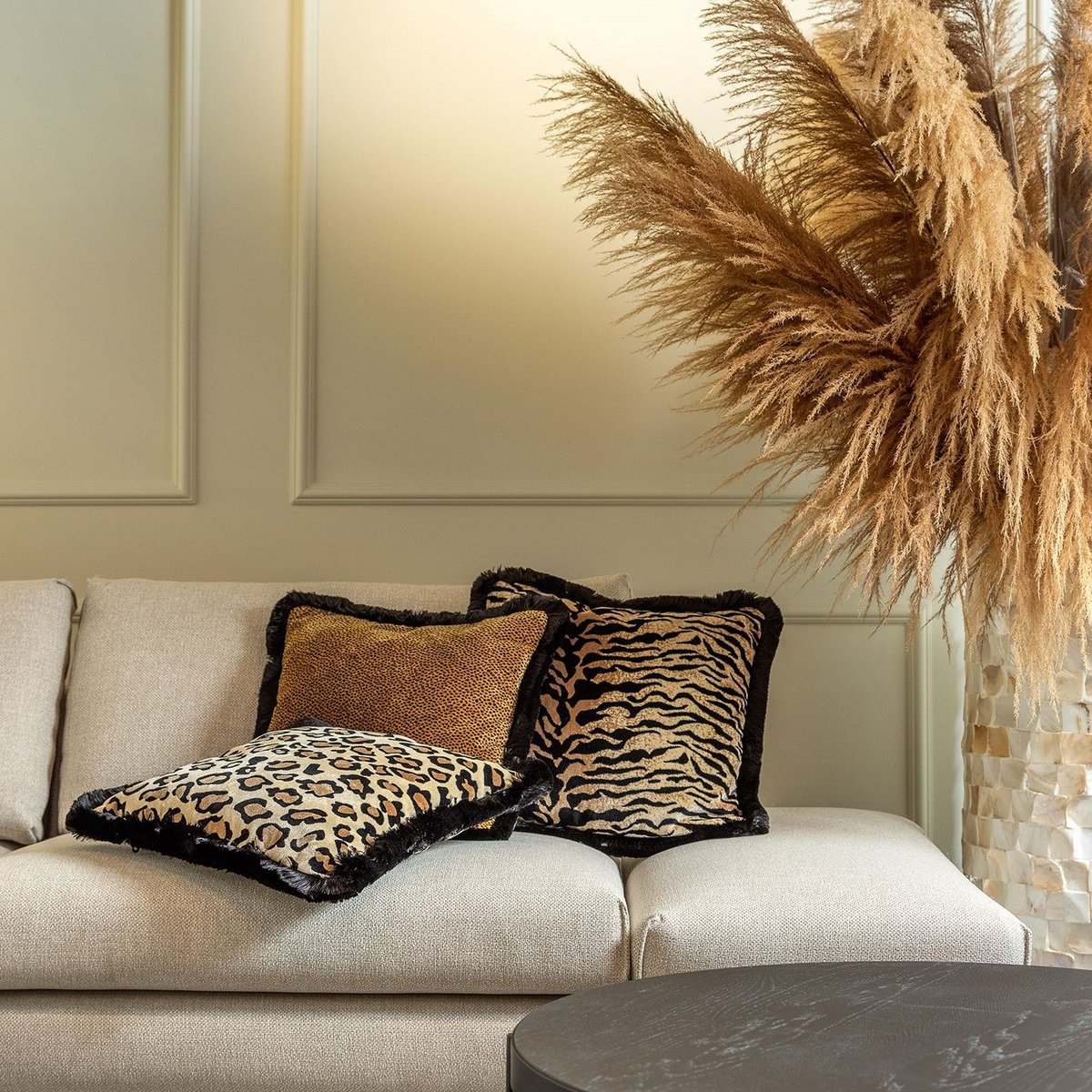 ELEONORA | Cushion | 45x45 cm Pumice Stone | Beige | Velvet | Animal print | Hoii |With luxury inner cushion
