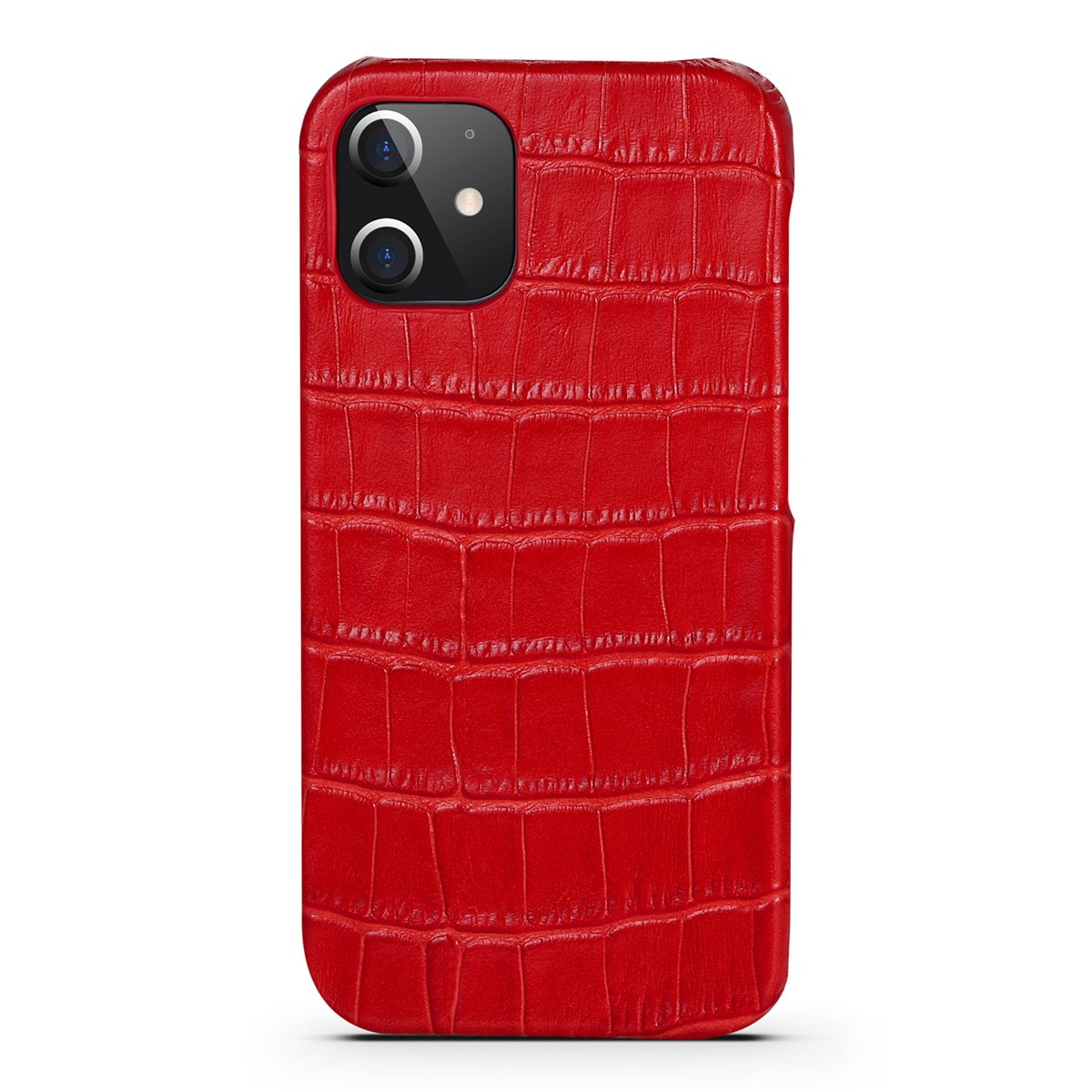 Leren Hoesje iPhone 12  Rood Leer Met Kroko Print – Apple iPhone 12  Hoesje Rood Leer Met Kroko Print