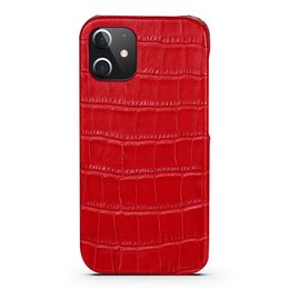 Leren Hoesje iPhone 12  Rood Leer Met Kroko Print – Apple iPhone 12  Hoesje Rood Leer Met Kroko Print