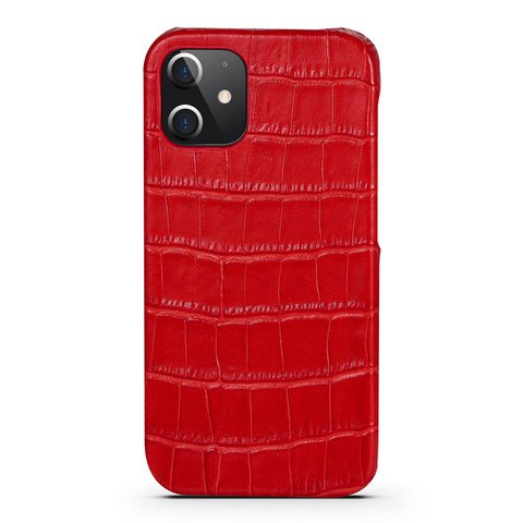 Leren Hoesje iPhone 12  Rood Leer Met Kroko Print – Apple iPhone 12  Hoesje Rood Leer Met Kroko Print