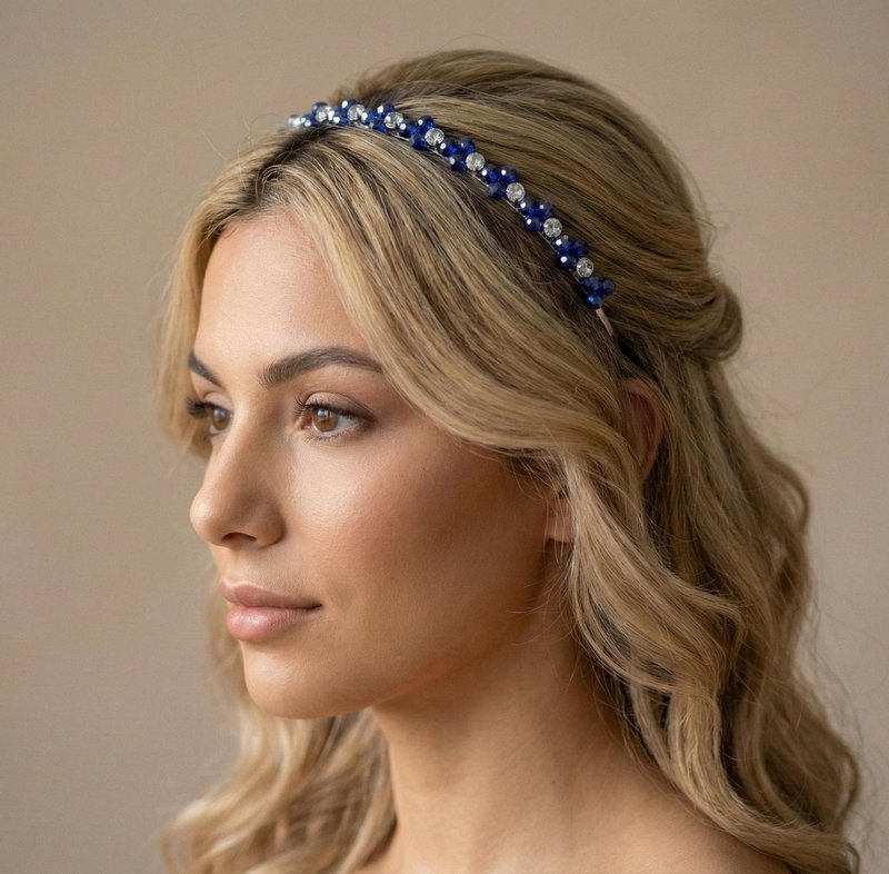 Elegant sapphire blue crystal headband for bridal looks