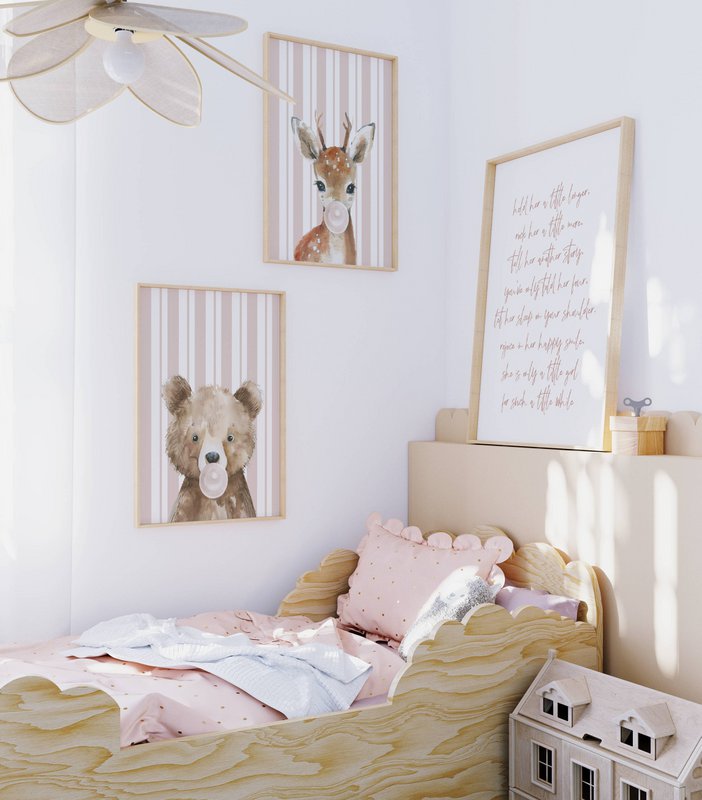 Cartel de chicle de oso, cartel de animales del bosque, impresión de oso, cartel de oso lindo, cartel de la habitación de las niñas, impresión de arte de la guardería de las niñas, habitación de las niñas