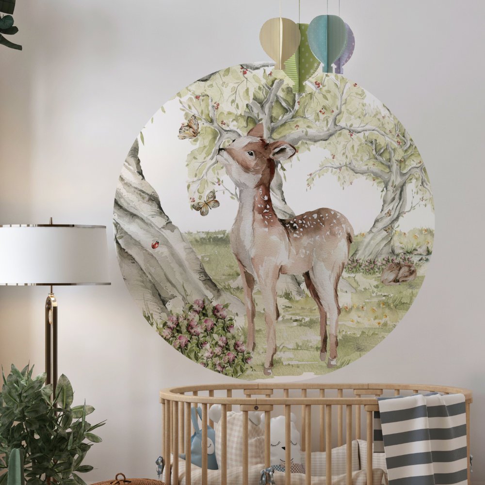 Papel pintado autoadhesivo círculo - Reetjes en el bosque | habitación infantil | desde Ø 60 cm