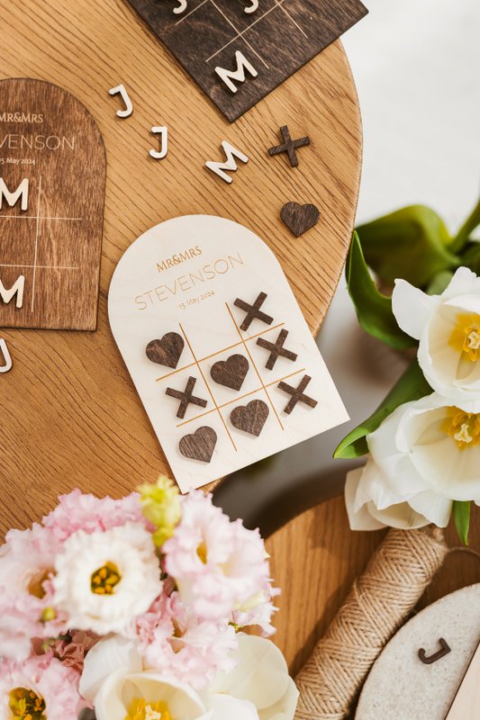 Natural Personalized Wooden Wedding Favor - Custom Tic Tac Toe Game - Rustic Wedding Keepsake Gift| Personalized Wooden Wedding Favor