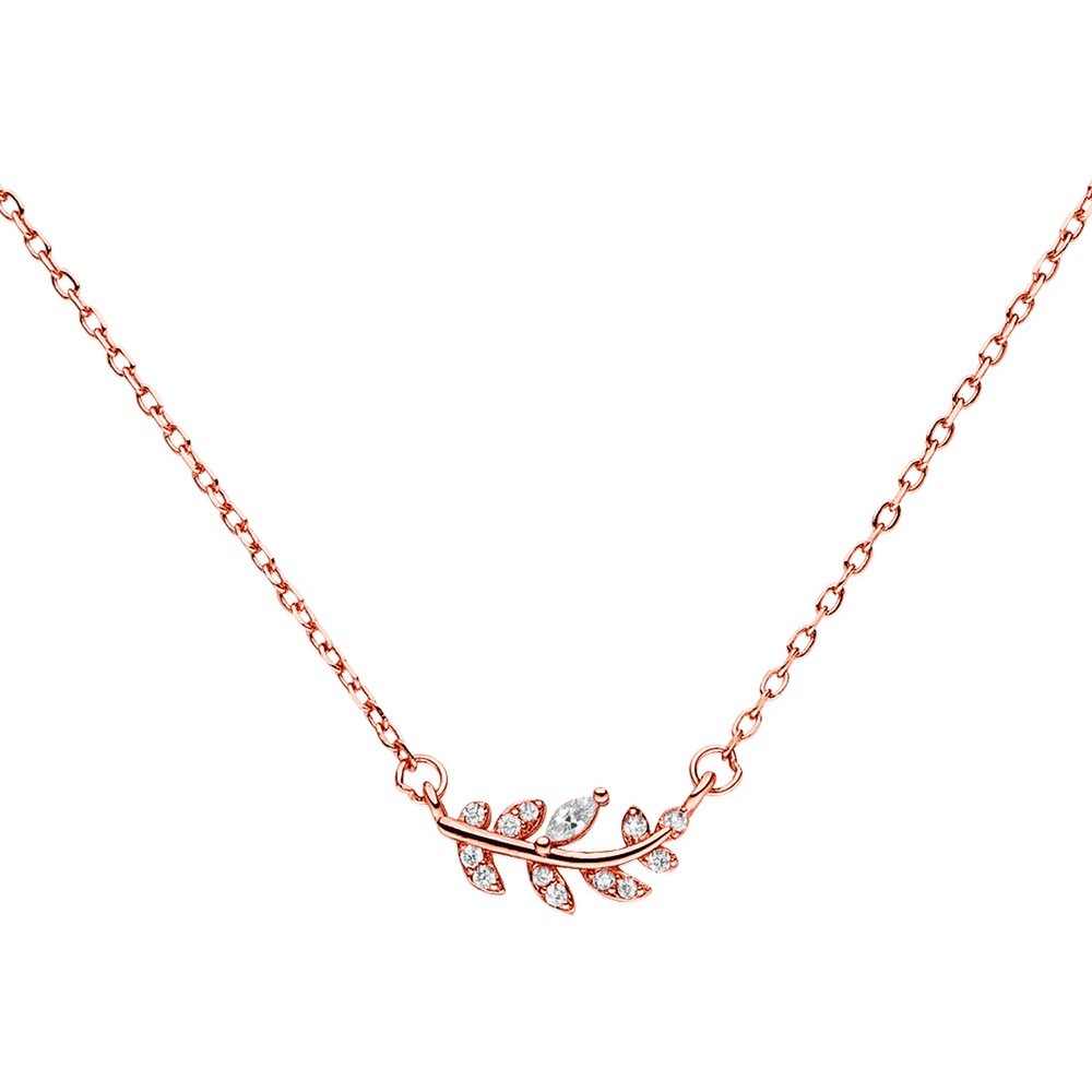 Collier avec pendentif feuille avec zircone argent 925 rose