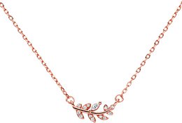 Collier avec pendentif feuille avec zircone argent 925 rose