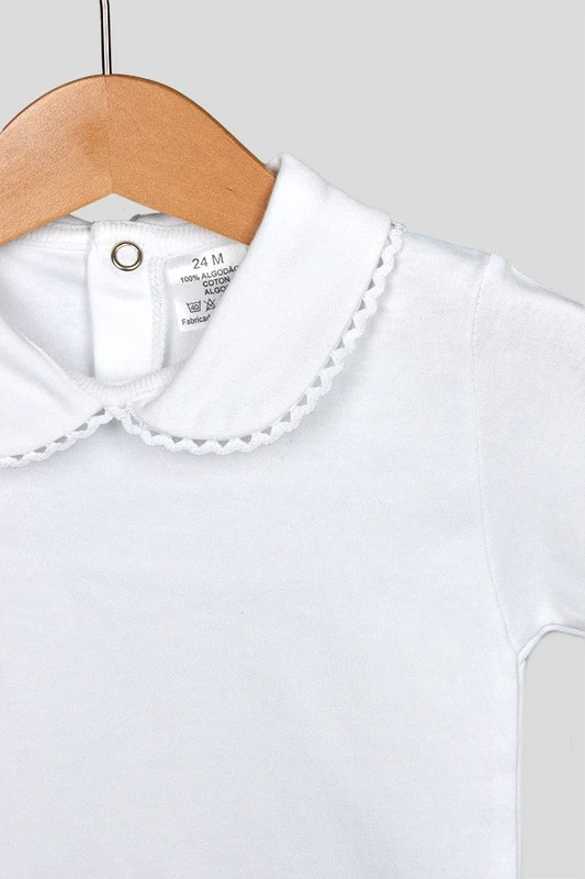 Body niemowlęce z kołnierzykiem, krótkim rękawem, białe