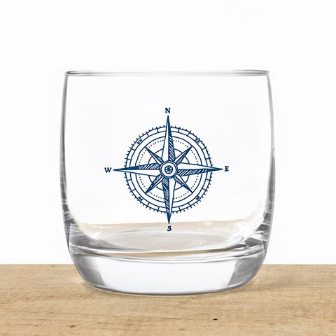 Whiskeyglas aus Kristall „Kompass“ – maritimes Design, Made in EU