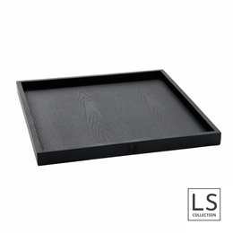LS Collection® - Firkantet 50x50cm - Bakke - Lysbakke - Lysbakke - Serveringsbræt - Træbakke - Træbakke - Plateau - Dekoration - Boligtilbehør - Mat Sort