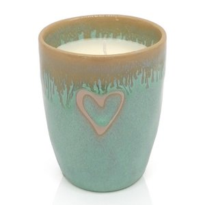 Stoneware candle in a “Heart” cup, turquoise