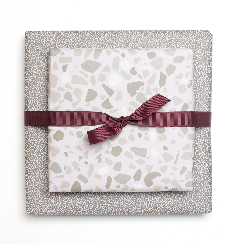 Pink wrapping paper with terrazzo pattern, packing gifts in boho style, packing gifts for women, packing mother's day gift, wrapping paper wedding