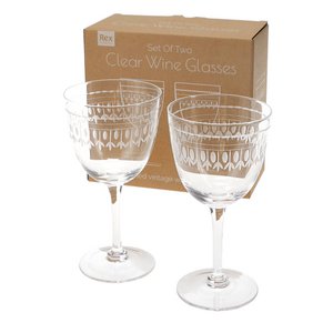 Vintage etched wine glasses 250ml (set of 2) - Clear