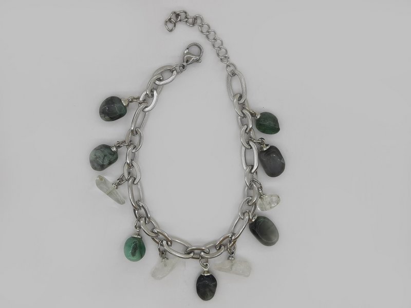 %2389 Emerald rock crystal charm bracelet