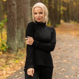 Dame top med lynlås 250gsm sort