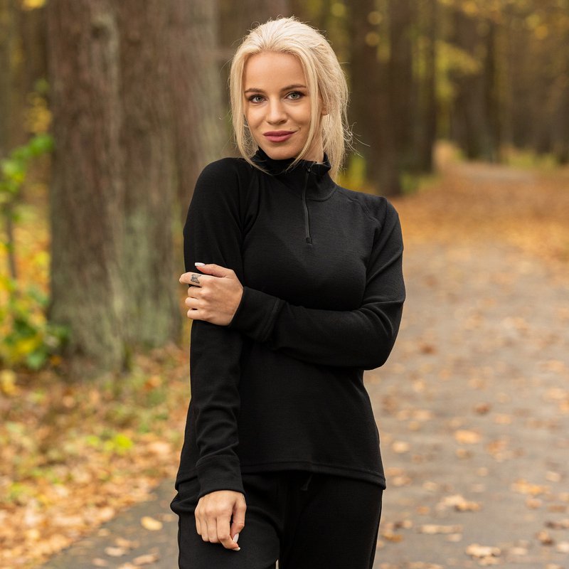 Dame top med lynlås 250gsm sort