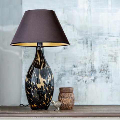 Glass table lamp narrow spotted with black lampshade