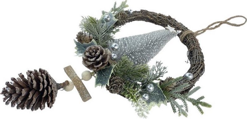 Rattan Christmas wreath - White berry | ø 39 cm | Decorative Christmas opportunity made of rattan and pine cones with Christmas tree | White