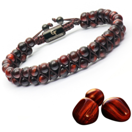  Men's double beaded bracelet with red tiger eye stones, featuring a sleek and stylish design.