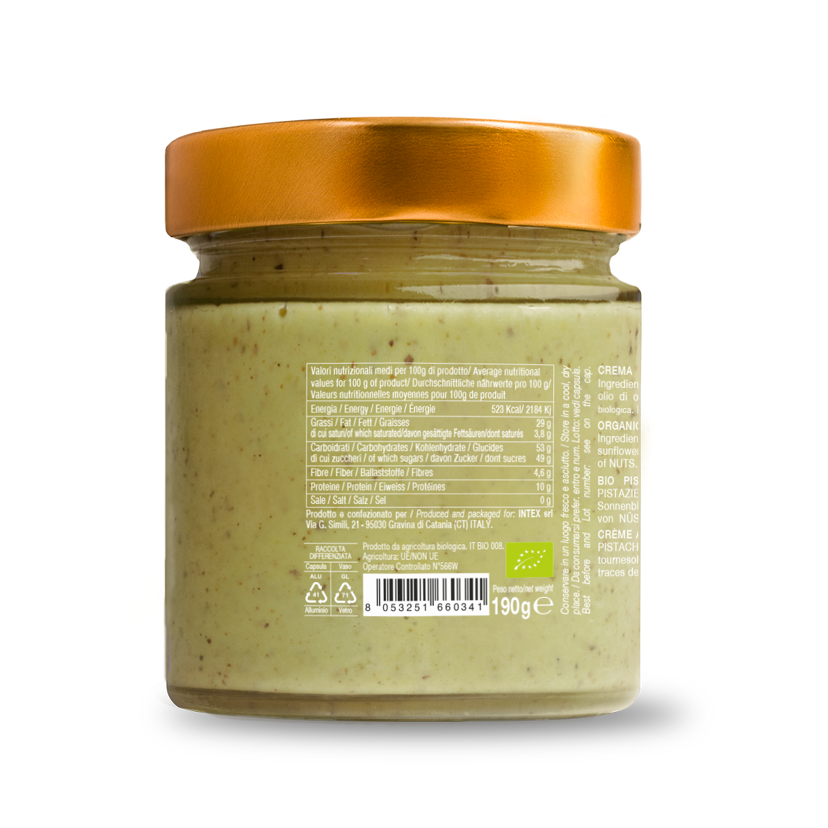 Sweet pistachio cream 45% organic 190g