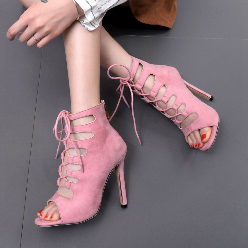 Cross strapped fish mouth short boots women