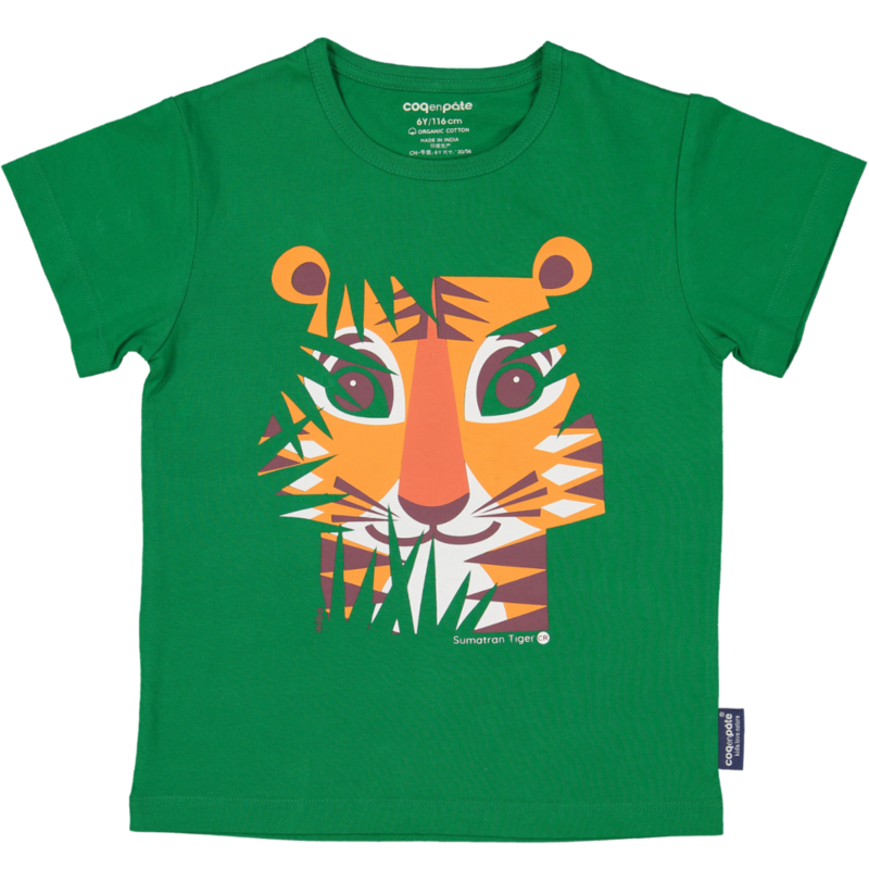 Children's short-sleeved T-shirt, organic cotton, green, Tiger