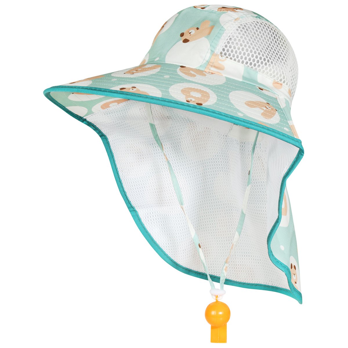 Summer hat, 52 cm + elastic band, neck protection, cotton, VE-4, letter bear