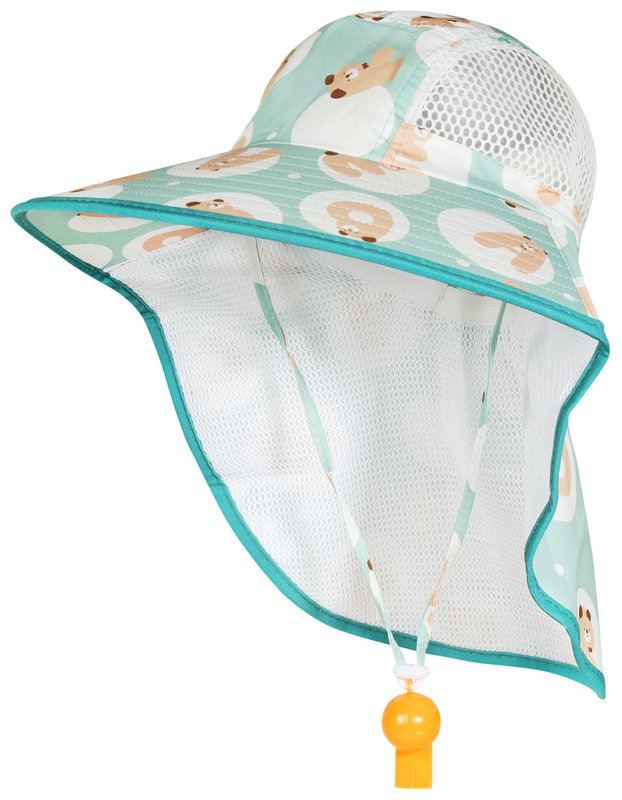 Summer hat, 52 cm + elastic band, neck protection, cotton, VE-4, letter bear