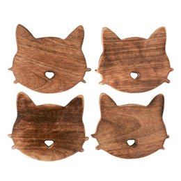 Boltze Home Coaster cat wood 4-piece