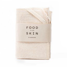  Reusable washcloths, cream beige waffle weave texture, Food for Skin brand, sustainable skincare cloths.
