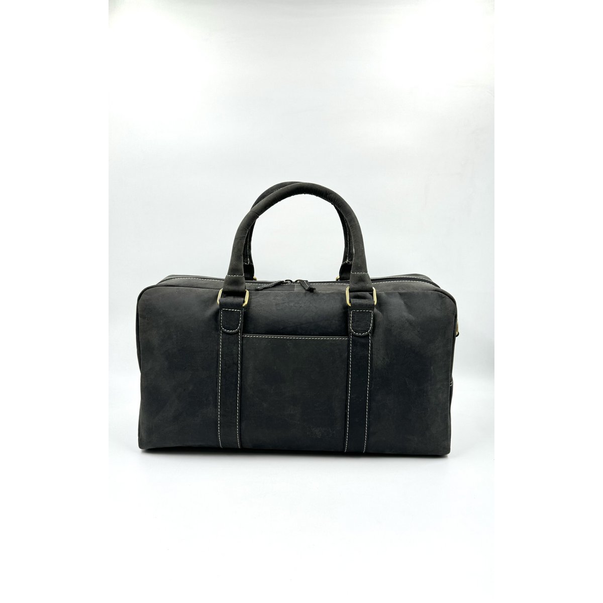 Handmade Black "Hunter" Leather Travel Bag – Artisan 46cm Compact Executive Weekender with Internal Partition