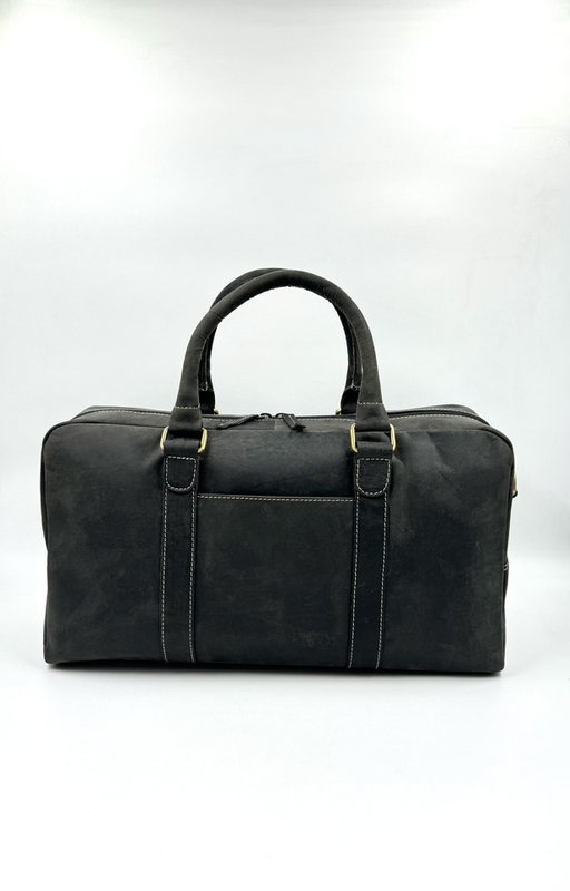 Handmade Black "Hunter" Leather Travel Bag – Artisan 46cm Compact Executive Weekender with Internal Partition