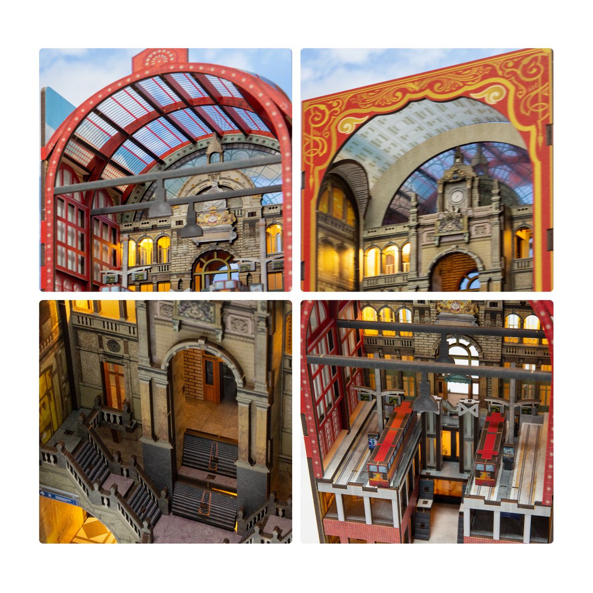 Construction kit 3D DIY Bookend Booknook Railway Cathedral with LED light sensor