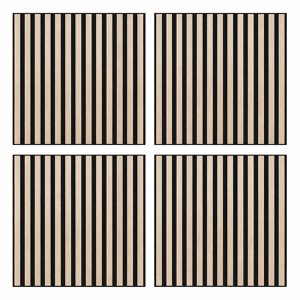 Wall Panels 60 x 60 cm - MDF Wall Decoration Light Brown Wood Look with Black Slats - Modern 3D Wall Panels / Acoustic Look - Mix & Match Wall Tile Panels for Living Room, Hallway, Bedroom & Office