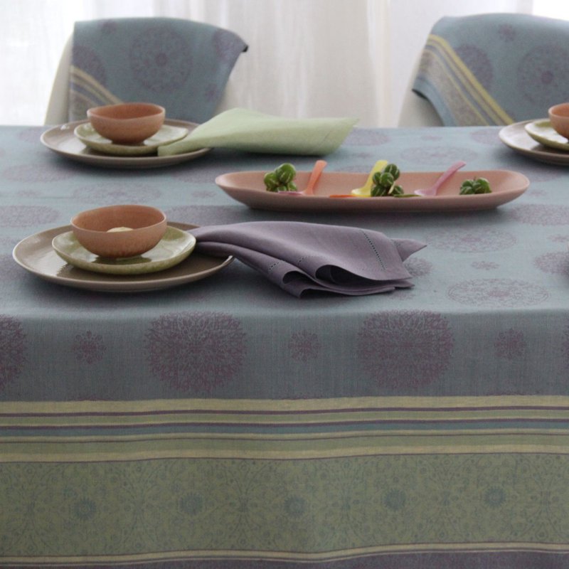 Tovaglia in lino Mandala - blu-viola-giallo