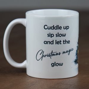 Christmas mug with Christmas tree and cozy text